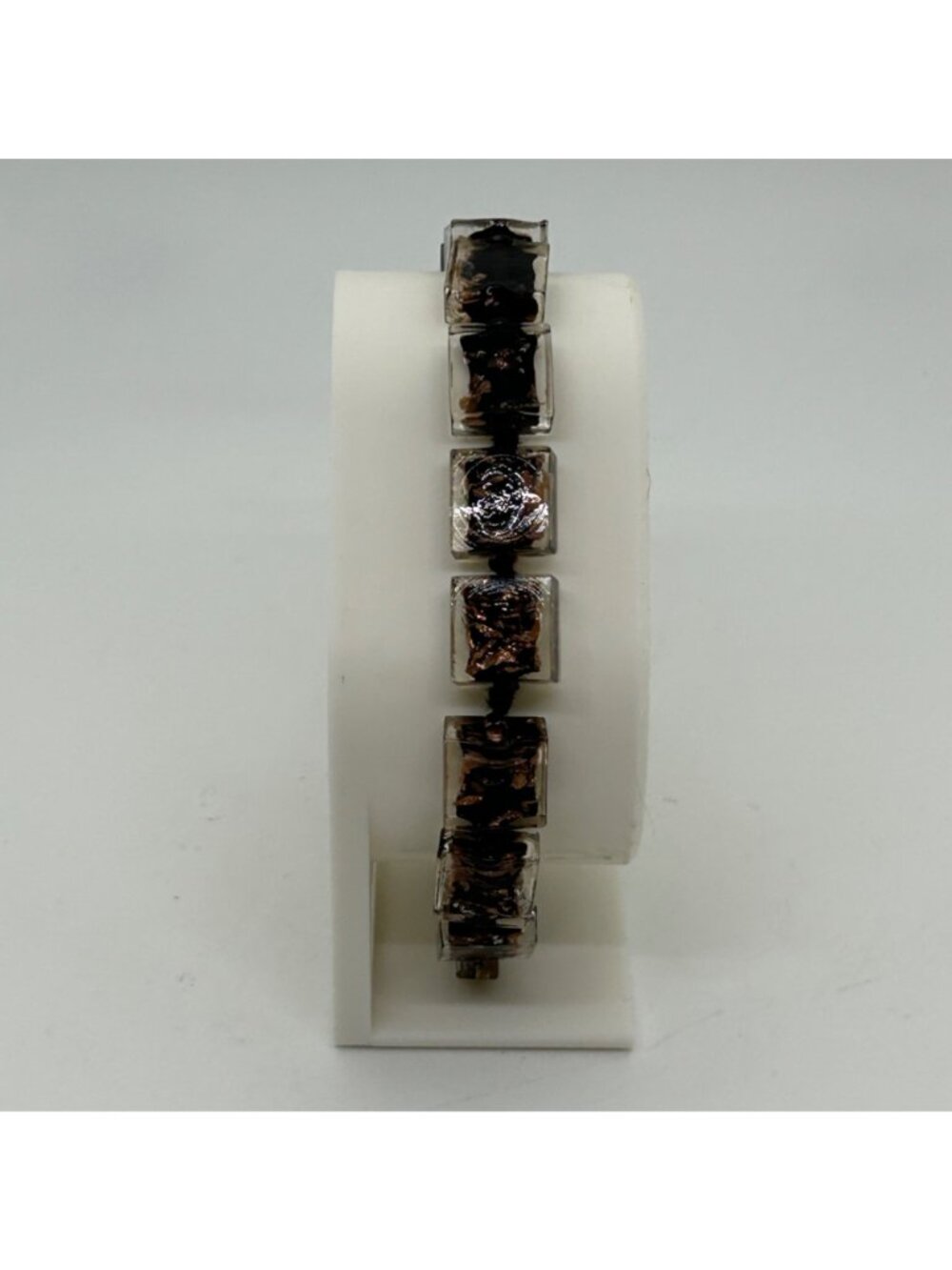 Vintage 1980s Retro Chunky Square Lucite Confetti Bead Bracelet Lobster Clasp - Picture 4 of 10